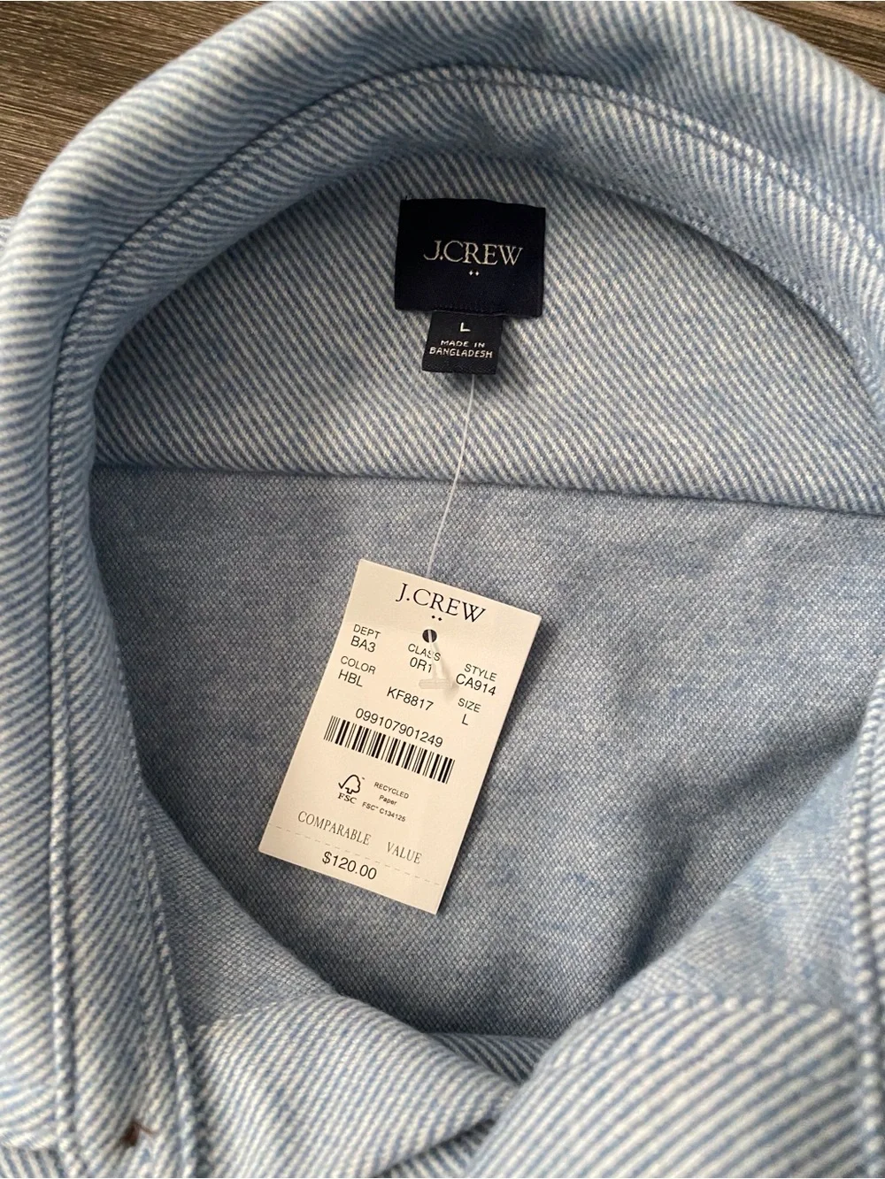 J. Crew Double nit Work Men's Button-Down Shirt Jacket Light blue